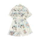 Kawaii Youth Girl's Satin Homewear Short Long Fashion Pyjama Cute Cat Print Summer New Thin Pajamas for Women Silk Home Set