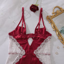 Ellolace Sexy Deep-V Neck Satin Dress Sexy Lingerie Lace Patchwork Split Sissy Night Dress Women Slip Dress Silk Nightwear