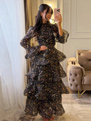 Flying Sleeve Ruffle Striped Slip Long Dress Women Elegant Square Collar Waist Cinching Pleat Party Dresses Chic Ladies Vestido