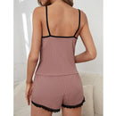 Summer Casual Women's New Comfortable Ribbed Fabric Pajama Set Women's V-Neck Bow Top And Shorts Pajama Set  Pijama Verano