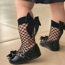 女婴儿童网眼袜 蝴蝶结渔网袜 脚踝高蕾丝渔网复古短袜 可爱时尚亲子袜