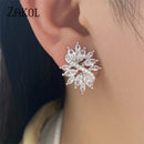 ZAKOL 精致立方氧化锆水晶耳钉 女士时尚白色花朵手工婚礼珠宝 EP480