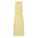 BSAY 2026 Women's Yellow Polka Dot Maxi Dress Sleeveless Crew Neck Waist Ruched Elegant Long Dress Summer Casual Party Dresses