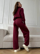 Wolfeel  New Autumn Winter Zip Up Knit Pants Set Women's Trendy Slim Fit Cardigan Pants Chic Commuting Sweater Outfit