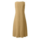 Breathable Summer Women Midi Dress Linen Blend Notch V Neck Dress Button Sleeveless Loose Fit Dresses Comfy Casual Beach Outfit