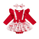 Adorable Toddler Girls Heart Print Romper Dress with Ruffles Long Sleeves and Matching Headband for Valentine s Day