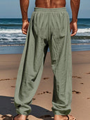 Men Linen Wide Leg Casual Pants Loose Lightweight Trousers Breathable Summer Spring Fall Daily Wear