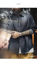 Maden Retro Loose Long-sleeved Denim Shirt Checkered Lapel Single-breasted Jacket for Men Spring and Fall Versatile Outerwear