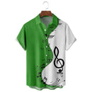 2024 New Men's Shirt Summer Bowling Shirt Note Pattern Printed Daily Short Sleeve Button Comfortable Casual Men's Clothing