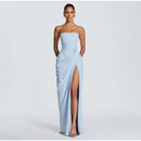 The Aurelian | Butter Yellow Mesh Strapless Pleated Evening Gown