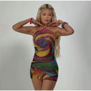 Vintage Floral Printed Midi Dress Women Backless Satin Halter Cutout Bodycon Split Hem Party Dresses 2026 Summer Elegant Gown