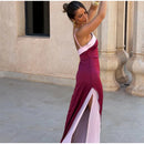  Women Sexy Color Blocking Halter Maxi Dresses Elegant Backless Off shoulder Sleeveless Slim Gowns 2026 New Lady Party Vestidos