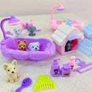 Cute Dog Pet Basket Family Toys Dog Doll Set Dog Cage Toys Scene Playing Toys Christmas Decoration and Thanksgiving Gifts