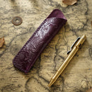 Genuine Leather Pencil Bag with Flower Embossed Leather Boy's and Girl's School Students Pen Holder Simple Retro Pencil Bag