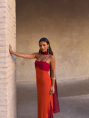 Color Blocking Scarf Collar Sling Dress Sexy Waist Cinching Chic Split Bodycon Maxi Dresses 2026 Lady Club Party Vestido