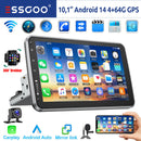 ESSGOO 10英寸安卓14 4+64G 无线Carplay车载音响 可旋转触摸屏 1 DIN GPS导航 蓝牙 FM RDS WIFI USB EQ SWC 麦克风