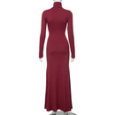 Cryptographic Fall Winter Turtleneck Elegant Long Sleeve Maxi Dress Outfits for Women Casual Fashion Bodycon Dresses Vestido