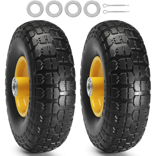 SucceBuy 2-Pack Solid PU Run-Flat Tire Wheel 10" Flat Free Tubeless Tires and Wheels for Dollies Garden Trailers Various Carts