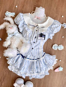 Summer Sweet Preppy Style 2 Piece Sets Women Y2k Kawaii Lolita Design Tops + High Waist Chic Skirt Female Princess Retro Outfits