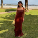 Elegant Patchwork Women's Dress Sleeveless Cascading Ruffle Skew-Collar Lady Long Dresses 2026 Summer Chic Female Vacation Robe