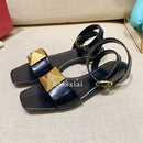 The Rivet Artisan Sandal: Genuine Leather Flat with Statement Buckle