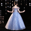Elegant Party Evening Wedding Dress for Girls Flower Ball Gown Birthday Princess Banquet Summer Blue Kids Sequins Long Dress