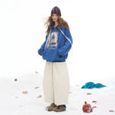 ELFSACK 2025 Winter New Arrivals Y2K Casual Loose Preppy Animal Graphic Letter Graphic Lace Drawstring Solid Hooded Sweatshirt F