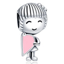 Silver Plated Boy Girl Couple Lovers Beads Charms Zirconium Dangle Fit Original Pandora Bracelet Necklace Jewelry Women