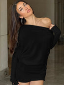 Women's Off-Shoulder Mini Dress Long Sleeve Oblique Neck Bodycon Sexy Short Fashion for Party Club Fall Winter