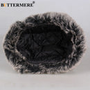 BUTTERMERE Winter Hats For Mens Bomber Hat Fur Red Warm Earflap Cap Windproof Women Thicker Plaid Russian Ushanka Hat Black Blue