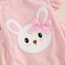 Baby Girls Rompers Easter Clothes Rabbit Embroidery Fly Sleeve Infant Bodysuits Jumpsuits with Headband