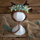 Newborn Wool Felt Fox Flower Bonnet Newborn Photography Props Baby Animal Floral Garden Hat Photo Shoot