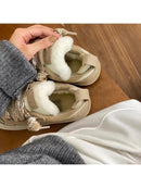 Womens Snow Boots Winter New Retro Round Toe Low-top Lace Up Warm Plush Flat Shoes Fashion Versatile Non Slip Casual Sport Shoes