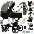 PU Leather Baby Stroller 3 in 1 Lightweight Carriage Foldable Travel Pram Multifunctional Mountable Infant Cart For Newborns New