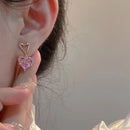 女士粉色爱心项链耳环首饰套装 Aretes De Mujer Pendientes Collares Para Mujer 甜美链条美学可爱