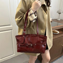 Luxury Wine Red Underarm Bag for Women Autumn/Winter Retro Commuter Shoulder Bag Casual Large Capacity Rivets Belt Totes