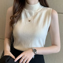 女式衬衫 Blusas Mujer De Moda 2023 夏季无袖针织衬衫女上衣高领衬衫女式衬衫 E405