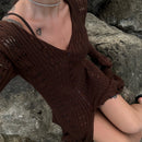 Elegant Knitted Hollow Out Long Dress Women Beach Ruffle Single-breasted Flare Sleeve Cardigan Robe Female Fashion Solid Dresses