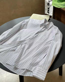 Spring/Summer Women's Striped Polo Neck Long Sleeve Pocket Decoration Loose Shirt