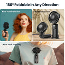 TOPK 5000mAh Mini Portable Fan USB Rechargeable Hand Held Fan,Small Pocket Fan 3 Speeds with Lanyard &Base,USB Desk Fan Foldable