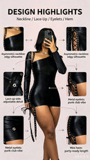 Sexy Black One-Shoulder Strap Dress with Long Sleeve And Bodycon Skirt for Women Fashionable Trendy Mini Dress