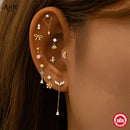 Aide 925 Sterling Silver 1pc Y2K Zircon Dangling Tassel Chain Screw-Back Stud Earrings For Women Simple Fine Jewelry Pendientes