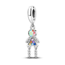 Silver Plated Boy Girl Couple Lovers Beads Charms Zirconium Dangle Fit Original Pandora Bracelet Necklace Jewelry Women
