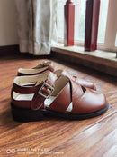 MKKHOU Fashion Sandals Women's New High Quality True Leather Split Toe Shoes Low Heel Hollow out Mary Jane Shoes Modern Shoes