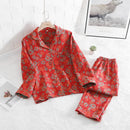 Floral Printed Cotton Women's Pajamas Suit for Spring and Autumn Jacquard Long Sleeved Large Size Home Women Sleepwear Set