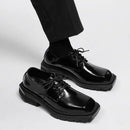 New square head Leather Shoes women Casual Men Formal Dress Thick Bottom Loafers Lace-up Black British Business Work Shoes 44