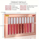 10Pcs Matte Lip Gloss Set - Waterproof Non-Stick Cup Liquid Lipstick Kit Nude Bold Shades Moisturizing Lip Tint for Women Makeup