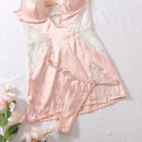 Ellolace Sexy Deep-V Neck Satin Dress Sexy Lingerie Lace Patchwork Split Sissy Night Dress Women Slip Dress Silk Nightwear
