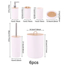 6PCS  Bamboo Lid Bathroom Kit, Soap Bottle, Toothbrush Holder, Mouthwash Cup, Soap Box, Toilet Brush, Portable Trash Can