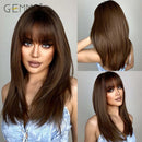 Wine Red and Black Medium Length Synthetic Wigs with Bangs Christmas Halloween Cosplay Hair Heat Resistant Fibre Two Tone Wig
